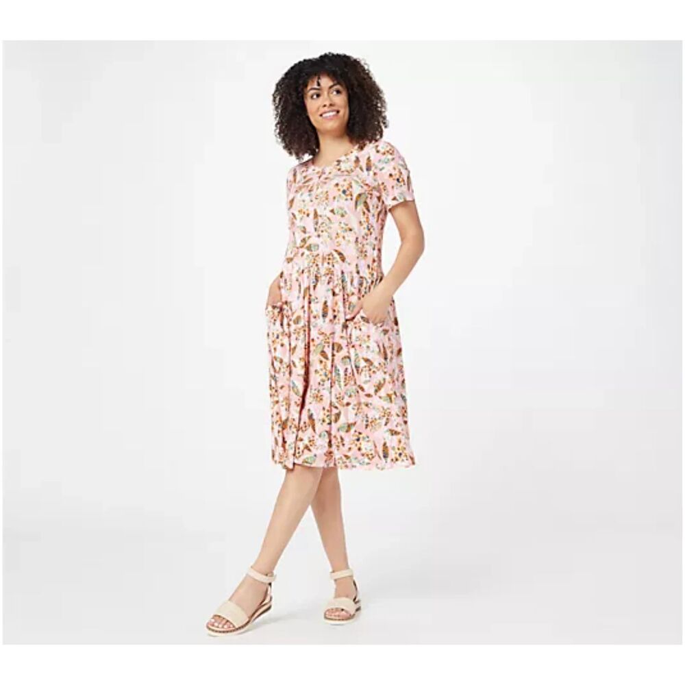 LOGO By Lori Goldstein Printed 230 Short Sleeve Dress - LP